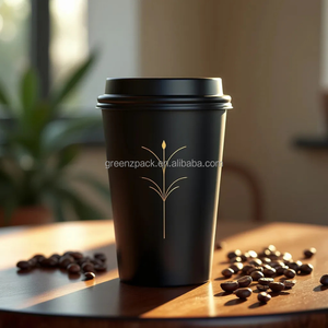 Factory Price Custom Logo 10oz 12oz Disposable Single Wall Black Cups Compost Hot Coffee Paper Cup with Lid
