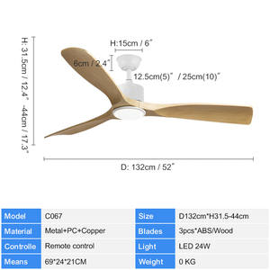 <span class=keywords><strong>Ventilateur</strong></span> de plafond C067 noir de 52 pouces avec lumière LED blanche et télécommande, <span class=keywords><strong>ventilateur</strong></span> de plafond LED pour l'intérieur - Product Image 4