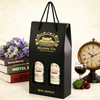 Boîte cadeau personnalisée en papier kraft pour whisky et vin, 2 bouteilles, avec poignée, estampage à chaud, gaufrage, qualité supérieure
