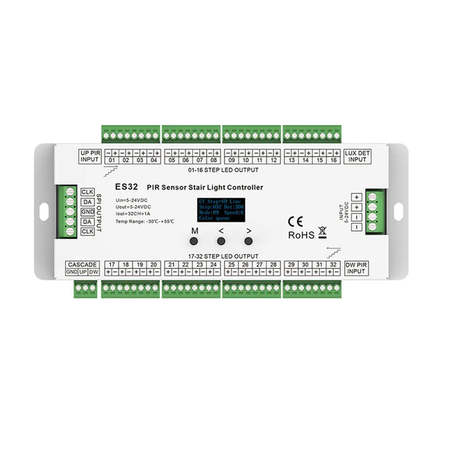 ES32 32 32CH PIR Motion Sensor Smart Stair Light Controller Daylight Sensor SPI Pixel Led Stairs Lighting Control