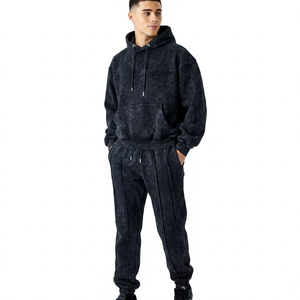 Ensemble de survêtement pour homme en coton 100% écologique, respirant, à séchage rapide, avec sweat à capuche et pantalon de jogging, couleur unie, coupe classique, vêtements décontractés pour l'hiver - Product Image 1