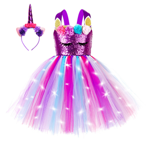 Disfraces de TV y películas, vestidos de <span class=keywords><strong>unicornio</strong></span> para niñas de alta calidad, diseño de vestido de bebé, <span class=keywords><strong>disfraz</strong></span> de fiesta con tocado de luces blancas - Product Image 1