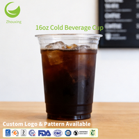 Gobelet à café glacé jetable en plastique transparent de qualité alimentaire avec impression de logo personnalisé ZFCUP, avec couvercle à dôme plat