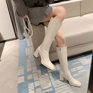 <span class=keywords><strong>Botas</strong></span> Altas hasta la Rodilla Cialisa <span class=keywords><strong>Blancas</strong></span>, Concisas, de Otoño Invierno, de Cuero Genuino para Mujer, con Punta Cuadrada, Tacón Alto y Grueso, Negras - Product Image 4