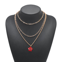 Collier pendentif fleur superposé vintage pour femme, breloque florale en émail rouge et blanc, chaîne de clavicule dorée, bijoux de mode