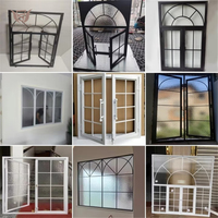 Ventanas Modernas Francesas Abatibles de Acero con Rejilla Horizontal de Acero Inoxidable y Vidrio Térmico con Apertura Interior para Sala de Estar