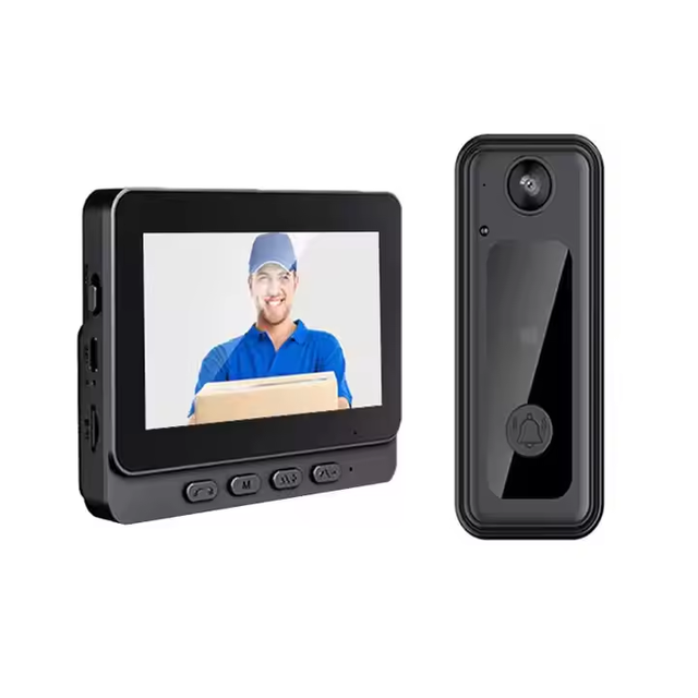 No Wired Security Video Audio Doorbell Camera with 4.3-Inch IPS LCD Monitor Long Standby Battery HD One-Way Talk TF Card Storage