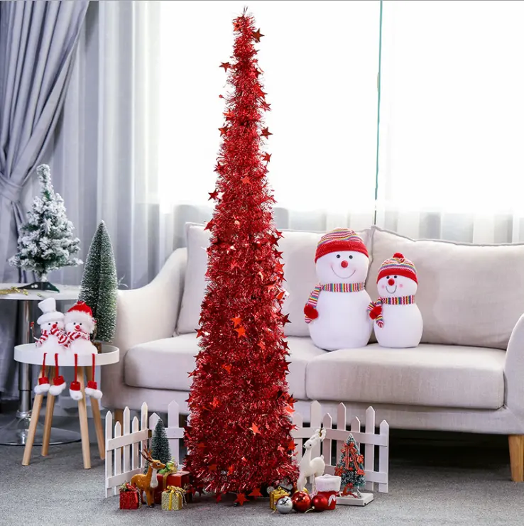 Collapsible Christmas Tree Colorful Christmas Decoration Ornaments Party Artificial Pop Up Tinsel Tree