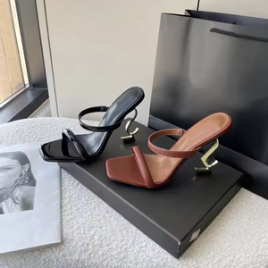 Sandalias de Tacón Alto de Diseñador de Lujo, Cuero Genuino, Moda de Verano, Zapatos de Tacón Alto para Mujer, Zapatos de Novia, Tacones con Logotipo Personalizado - Product Image 1