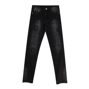 Jeans noirs pour hommes de haute qualité, de fabrication européenne, imprimés, extensibles, coupe bootcut, taille moyenne, printemps 2025, nouveaux pantalons longs décontractés - Product Image 5