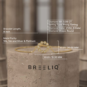 Bracelet en or blanc massif 14 carats avec diamants circulaires pour femme, élégant, chaîne à maillons ouverts, bijoux minimalistes, cadeau délicat - Product Image 4