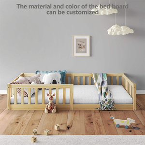 Estructura de Cama Completa a Nivel de Suelo para Niños Pequeños, Estructura de Cama Montessori de Madera de Perfil Bajo Tamaño Full con Barandal y Puerta - Product Image 2