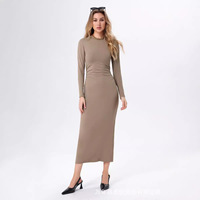Robe longue élégante pour femme, nouvelle collection printemps 2024, design élégant, taille naturelle, plissée, col rond, effet amincissant
