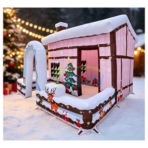 Tente gonflable commerciale <span class=keywords><strong>rose</strong></span> en forme de maison de Noël, Grotte du Père Noël avec château rebondissant pour la décoration extérieure des fêtes - Product Image 2