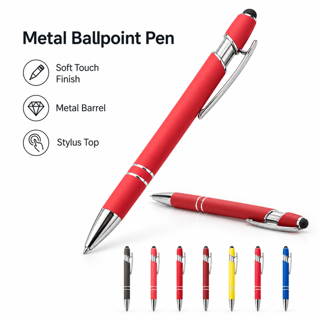 2-in-1 Metal Ballpoint Pen with Stylus Soft Touch Rubberized Finish Custom Logo Promotional Gift OEM