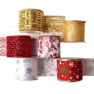 Ruban de toile de <span class=keywords><strong>jute</strong></span> filaire de Noël Ruban de fil de fer de Noël Décorations de Noël de vacances Rubans d'emballage - Product Image 4