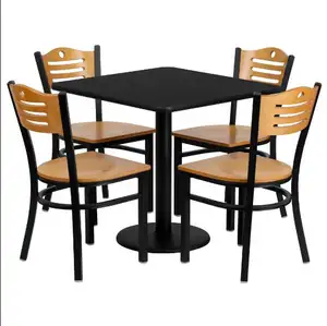 Cheap Wholesale Commercial Classic Metal Wood Restaurant Furniture Table And Chairs