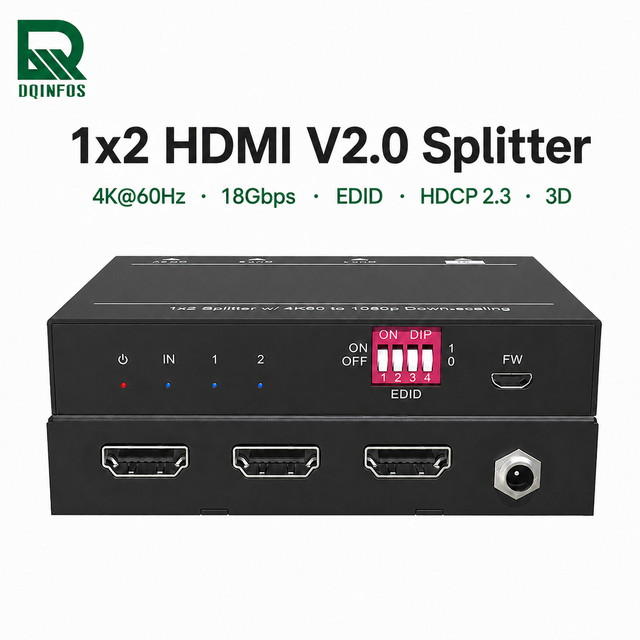 High Performance 1X2 H DMI Splitter 18Gbps 4K60Hz H DMIV2.0 EDID CEC AOC Distributor for Conference Room Projector Digital