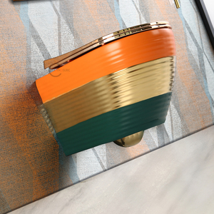 WC suspendu mural en céramique couleur or, toilette de luxe dorée électro-plaquée pour salle de bain - Product Image 5