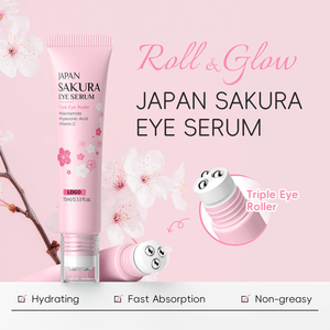 Sérum pour les yeux triple rouleau Sakura, OEM ODM, à la niacinamide et à la vitamine C, éclaircissant, hydratant, soulageant la terneur et les poches sous les yeux - Product Image 3