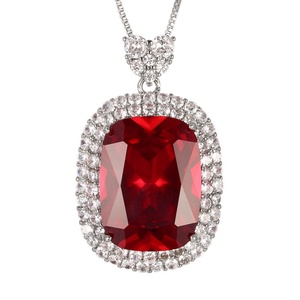 Toderi Jewelry Brass Gold Plated Red Corundum Large Jadeite Pendant 15*20mm Luxury Women <b>Statement</b> Necklace for Anniversary - Product Image 3