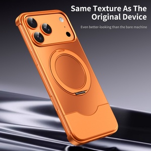 Advanced Aluminum Frameless Magnetic Case for <b>iPhone</b> 17 15 16 Pro Max With 360° Ring Stand Matte PC Back Panel Shockproof Cover - Product Image 5