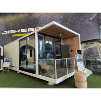 Villa de glamping modulaire en conteneur, maison préfabriquée avec mur-rideau en verre, chambre d'hôtel mobile résistante au feu, certifiée CE, moderne