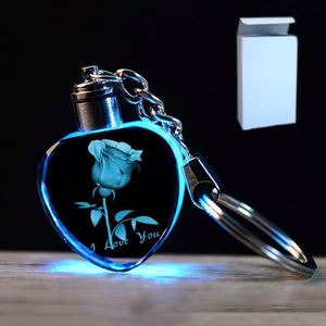 Wholesale Rose Flower Logo Keychains Laser Engraving Led <b>Light</b> Keychain Creative Crystal Key Holder Gift Custom - Product Image 1
