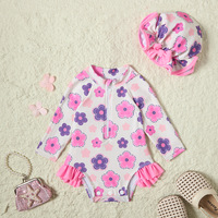 Maillot de bain une pièce imprimé mignon pour filles, manches longues, fermeture éclair sur le devant, protection contre les éruptions cutanées, maillot de bain de plage pour enfants