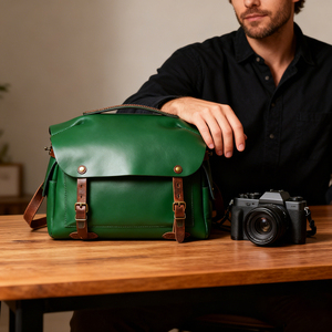 Nhà Sản Xuất OEM/ODM Cổ Điển Màu Xanh Lá Cây Top Grain Da Máy Ảnh Vai Túi Bền Máy Ảnh Satchel Túi Máy Ảnh Tốt Túi Trên Bán - Product Image 1