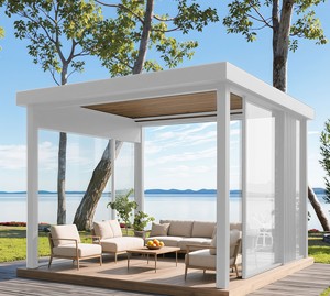 Pergola Solarium avec volets en verre trempé, Gazebo <span class=keywords><strong>de</strong></span> luxe en aluminium pour <span class=keywords><strong>bain</strong></span> <span class=keywords><strong>de</strong></span> <span class=keywords><strong>soleil</strong></span> extérieur en hiver dans une villa - Product Image 1