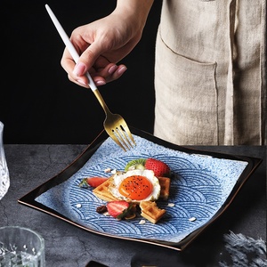 Modern Eco-Friendly Blue <b>Square</b> Ceramic Dessert Dishes & <b>Plates</b> <b>Set</b> for Party Guangdong Origin Japanese Porcelain Sushi - Product Image 4