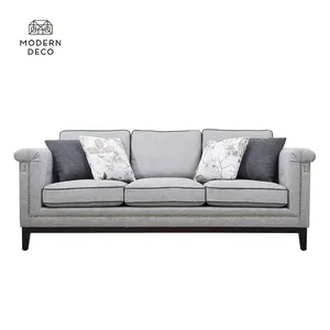 Tessuto canape soffa divano 3 sedile moderno grigio grigio nailhead trim divano con le gambe nere moderna imbottita mobili soggiorno