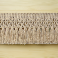 Frange en dentelle de coton longue beige naturelle nouée en gros pour rideaux, tapis et textiles de maison