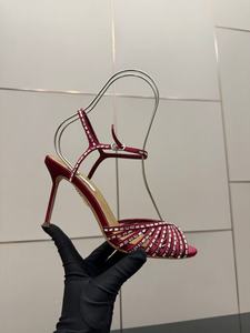 High End 2026 New European And American Fashion Slim Heel Rhinestone Striped Peep Toe Shoes Sexy Side Cut Fish Mouth For Export - Product Image 2
