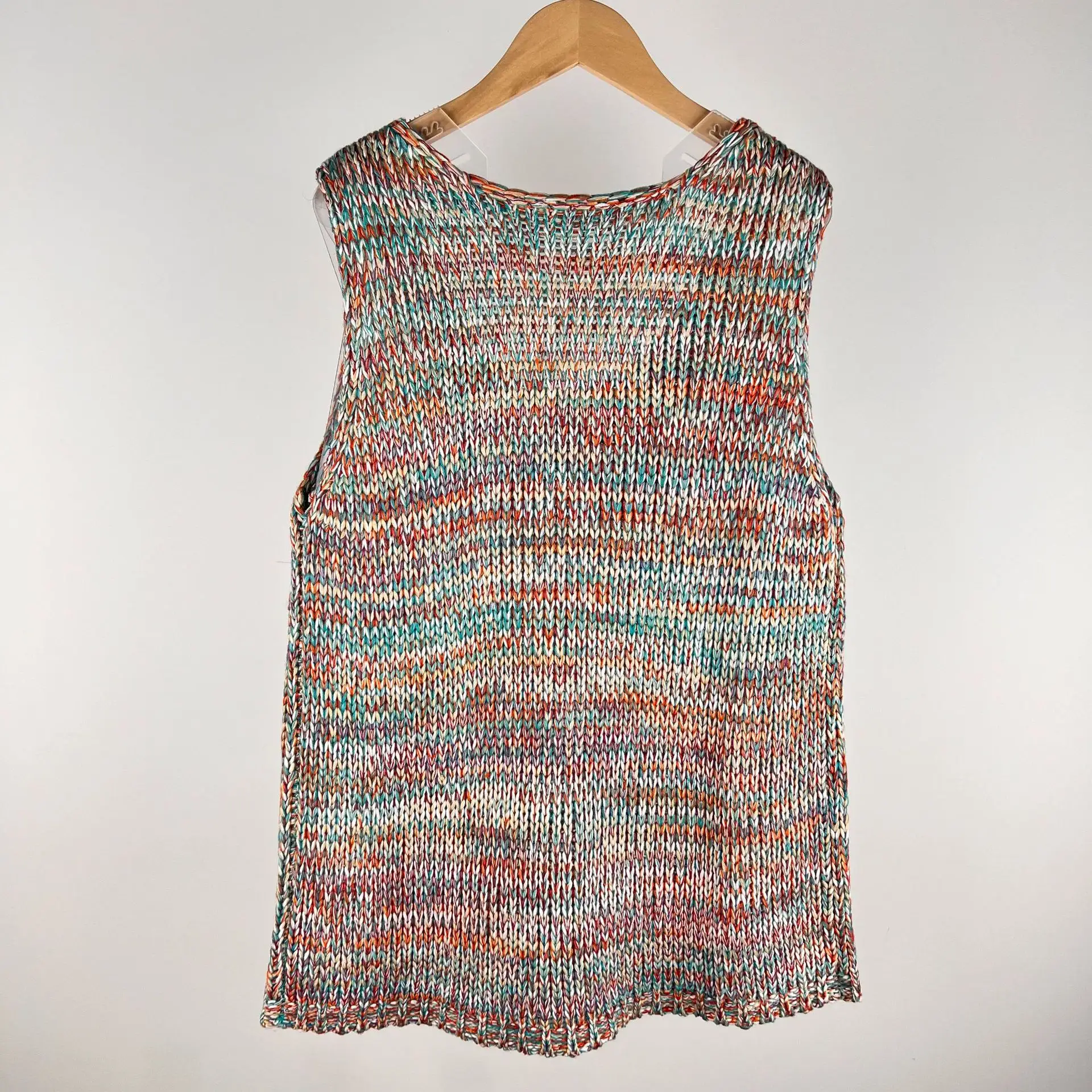 Wholesale customized summer mixed color waistcoat coarse needle vest acrylic sleeveless knit vest