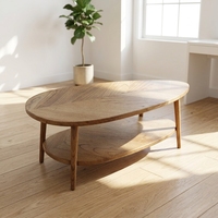 Table basse ovale en bois massif de style nordique moderne, double niveau de rangement, table à thé en bois pour le salon