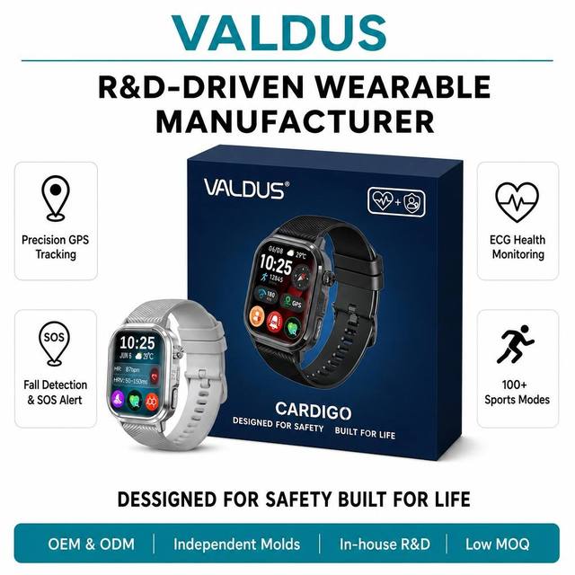 VALDUS 2026 CARDIGO Custom Smart Watch GPS Tracking Fall Detection SOS Outdoor Sports 100+ Modes OEM Smartwatch Low MOQ Factory