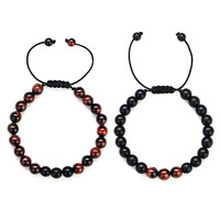 Bracelet en perles d'œil de tigre naturel de 8 mm et pierres précieuses mélangées, bracelet en cordon macramé tressé réglable pour femmes et hommes
