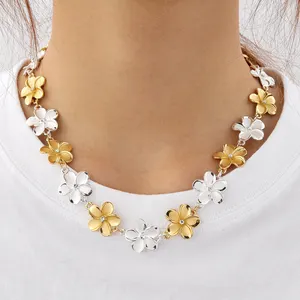 Vinstyle Jewelry hawaiian style gold and silver plated flower choker necklace