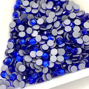 Factory direct sale top quality iron on strass 70000 pcs packing Royal blue SS10 sapphire blue crystal hotfix rhinestone