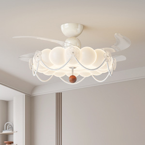 โคมไฟพัดลมเพดานสไตล์ฝรั่งเศสแบบวินเทจหรูหราประดับมุก สำหรับห้องนอน - Product Image 3
