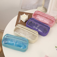 Trousse à crayons étanche en PVC de haute qualité personnalisée, mignon sac à cosmétiques transparent avec poignées pour filles fournitures scolaires