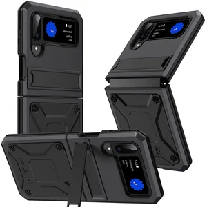 for Samsung-Galaxy-Z-Flip-4-5G 2022 Metal Case with Kickstand Full-body Rugged Military Heavy Duty Shockproof Hybrid Tough Cover