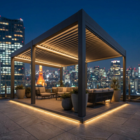 Pérgola Bioclimática Motorizada Automática de Aleación de Aluminio con Luces LED, Techo de Láminas Impermeable, Gazebo para Jardín Lcy Lcy0001