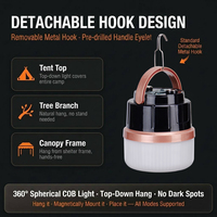 Lampe de tente COB portable étanche rechargeable, 3 températures de couleur, base magnétique pour camping en extérieur, pêche nocturne, utilisation d'urgence