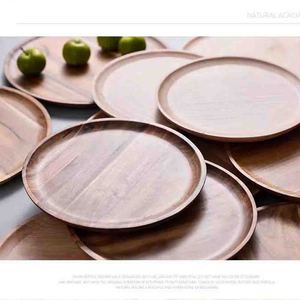 Plateau rond en acacia <span class=keywords><strong>simple</strong></span> Plateau de service en bois pour dîner Snack Dessert Gâteau Tasse Plateau de fruits Restaurant Dîner Plats pour la nourriture - Product Image 2