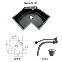 Évier d'angle de cuisine en acier inoxydable 304 noir nano-texturé en forme de L de 650*650 mm, adapté au design d'espace d'angle de cuisine.