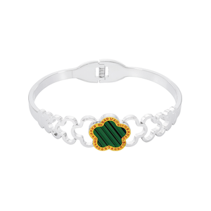 กำไลข้อมือสแตนเลสสตีล 316L ชุบทอง PVD ดีไซน์ฝังสีเขียว ทนทาน ทันสมัย - Product Image 2