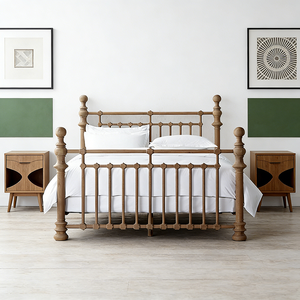 Hot Selling French Bedroom Furniture Vintage Solid Wood Oak king Size <b>Rattan</b> <b>Bed</b> - Product Image 4